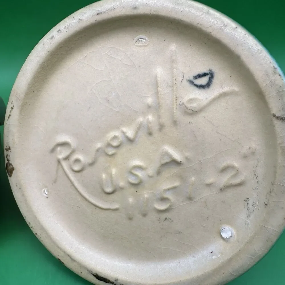 Vintage Roseville Pottery Cosmos Candlestick Holders Blue Green 1151-2 Pair 1940